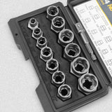 15-Piece Black Impact Damaged Bolt Nut Screw Remover Tool Kit - Front View