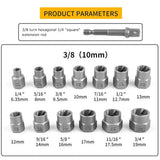 15-Piece Black Impact Damaged Bolt Nut Screw Remover Tool Kit - Top-Down View