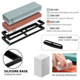 Red Dual Whetstone Knife Sharpener Set 400/8000 Grit with Silicone Base and Angle Guide - Top-Down View