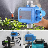 Automatic Water Pump Controller Pressure Switch Electronic Unit in Blue for Irrigation - Low Angle