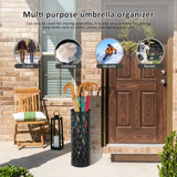 Metal Umbrella Stand in Black - Hollowed Design, 15x15x42cm, Holds 4-6 Long Umbrellas - Low Angle