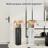 Metal Umbrella Stand in White, 15x15x42cm, Holds 4-6 Long Umbrellas - Front View