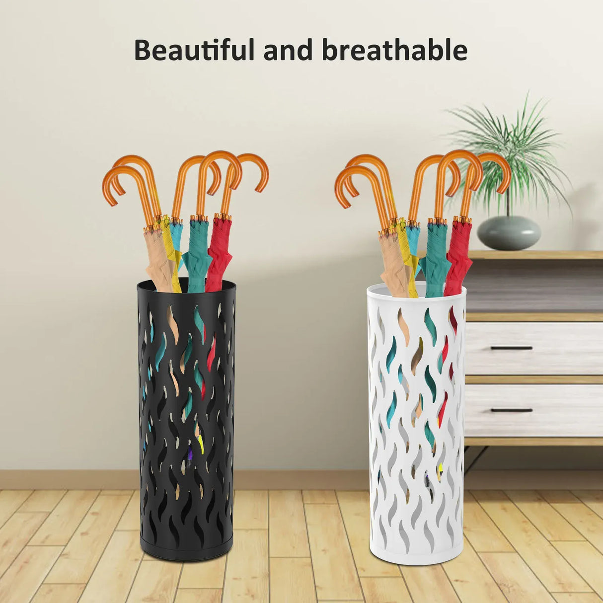 Metal Umbrella Stand in White, 15x15x42cm, Holds 4-6 Long Umbrellas