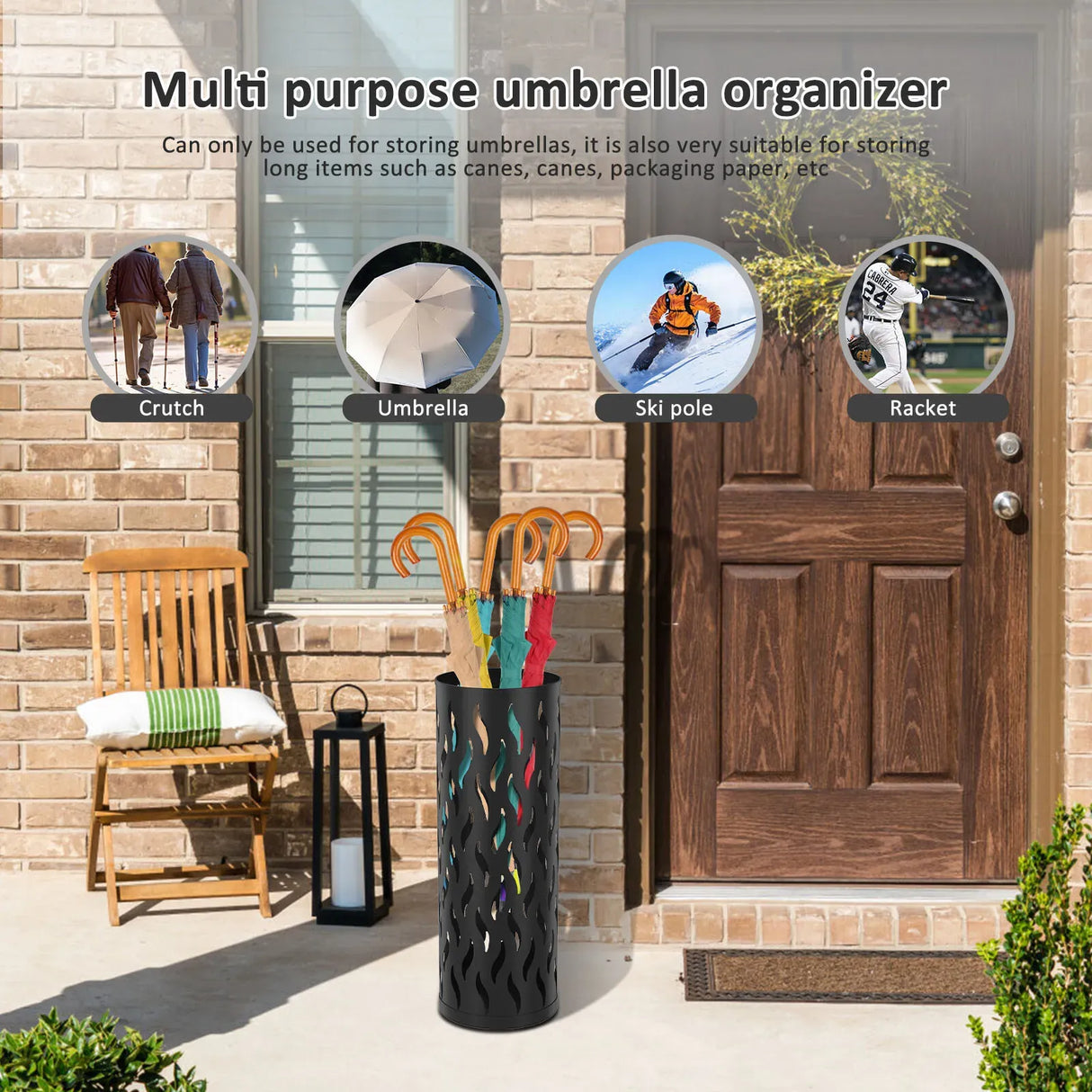 Metal Umbrella Stand in White, 15x15x42cm, Holds 4-6 Long Umbrellas