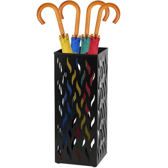 Rectangular Black Metal Umbrella Stand Holder - Space-Saving Design, 16.5x16.5x42cm