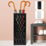Metal Umbrella Stand Rack in White - Rectangular Design, Holds 4-8 Umbrellas, 16.5x16.5x42cm - Front View