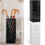 Metal Umbrella Stand Rack in White - Rectangular Design, Holds 4-8 Umbrellas, 16.5x16.5x42cm - Close-Up Angle