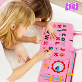 Multicolour Montessori Busy Board for Toddlers, Blue, 70.1x27.94cm, Sensory Learning Toy - Side View