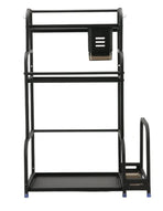 3-Tier Black Stainless Steel Kitchen Spice Rack Organiser with Adjustable Storage