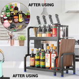 3-Tier Black Stainless Steel Kitchen Spice Rack Organiser with Adjustable Storage - Rear View