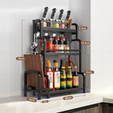 3-Tier Black Stainless Steel Kitchen Spice Rack Organiser with Adjustable Storage - Close-Up Angle