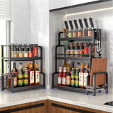 3-Tier Black Stainless Steel Kitchen Spice Rack Organiser with Adjustable Storage - Extra Image