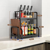 3-Tier Black Stainless Steel Kitchen Spice Rack Organiser with Adjustable Storage - Extra Image