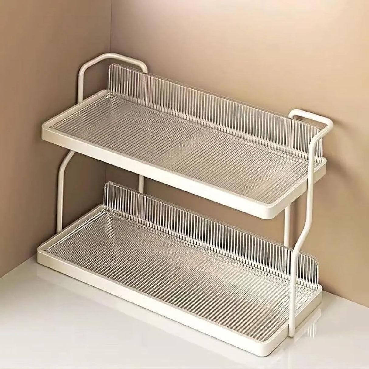 Two-Tier Kitchen Storage Rack Organizer in White with Removable Trays, 30.5x12.2x20.3cm