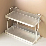 Two-Tier Kitchen Storage Rack Organizer in White with Removable Trays, 30.5x12.2x20.3cm - Close-Up Angle
