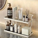 Two-Tier Kitchen Storage Rack Organizer in White with Removable Trays, 30.5x12.2x20.3cm - Low Angle