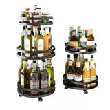 Black Kitchen Rotating Spice Rack - Double Layer Carbon Steel Organizer - Front View