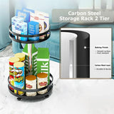 Black Kitchen Rotating Spice Rack - Double Layer Carbon Steel Organizer - Rear View