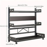 3-Tier Black Stainless Steel Spice Rack Kitchen Condiment Storage Shelf 40x16x54cm - Side View