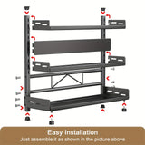 3-Tier Black Stainless Steel Spice Rack Kitchen Condiment Storage Shelf 40x16x54cm - 45-Degree Angle