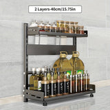 3-Tier Black Stainless Steel Spice Rack Kitchen Condiment Storage Shelf 40x16x54cm - Low Angle