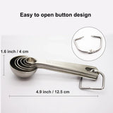Stainless Steel Measuring Spoons Set, 6 Pieces, Silver for Accurate Cooking and Baking - 45-Degree Angle