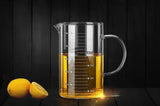 Large 1000ml Clear Borosilicate Glass Measuring Cup with Direct Fire Heat Resistance - Low Angle