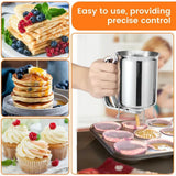 Silver Stainless Steel Pancake Batter Dispenser for Baking Cupcakes, Waffles, and Cakes - 15.5x10cm - Top-Down View
