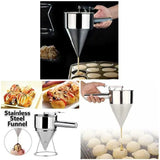 Stainless Steel Funnel Dispenser for Donuts, Cupcakes, and Pancakes - 21cm Height, Silver - Side View
