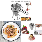 Stainless Steel Funnel Dispenser for Donuts, Cupcakes, and Pancakes - 21cm Height, Silver - Close-Up Angle