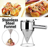 Stainless Steel Funnel Dispenser for Donuts, Cupcakes, and Pancakes - 21cm Height, Silver - Low Angle