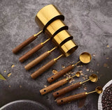 Stainless Steel Measuring Cups and Spoons Set, Cooper Finish, 8-Piece for Baking and Cooking - 45-Degree Angle