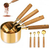 Stainless Steel Measuring Cups and Spoons Set, Cooper Finish, 8-Piece for Baking and Cooking - Low Angle