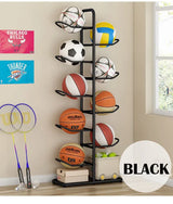 Black Ball Storage Rack for Football, Basketball, Soccer, and Volleyball - 58x23.5x146cm - Top-Down View