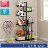 Black Ball Storage Rack for Football, Basketball, Soccer, and Volleyball - 58x23.5x146cm - 45-Degree Angle