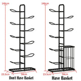 Black Ball Storage Rack for Football, Basketball, Soccer, and Volleyball - 58x23.5x146cm - Low Angle