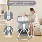 3-in-1 Adjustable Height Baby Bassinet Crib with Mosquito Net and Storage Basket in Grey - Rear View
