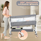 3-in-1 Adjustable Height Baby Bassinet Crib with Mosquito Net and Storage Basket in Grey - Low Angle