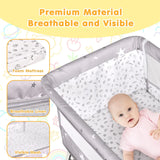 3-in-1 Grey Baby Bassinet Bedside Crib with Adjustable Height, Mosquito Net & Storage Basket - Side View