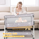 3-in-1 Grey Baby Bassinet Bedside Crib with Adjustable Height, Mosquito Net & Storage Basket - Top-Down View