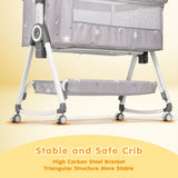 3-in-1 Grey Baby Bassinet Bedside Crib with Adjustable Height, Mosquito Net & Storage Basket - 45-Degree Angle