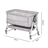 3-in-1 Grey Baby Bassinet Bedside Crib with Adjustable Height, Mosquito Net & Storage Basket - Low Angle