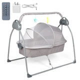 Electric Bassinet Crib Grey Baby Cradle with Lullabies and Remote Control - Front View