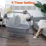 Electric Bassinet Crib Grey Baby Cradle with Lullabies and Remote Control - Close-Up Angle