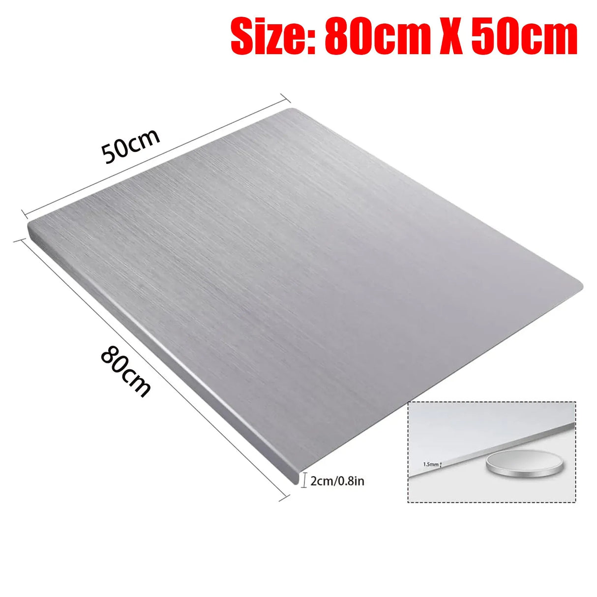 Silver Stainless Steel Chopping Board 80x50cm - Non-Slip Pastry Worktop Protector