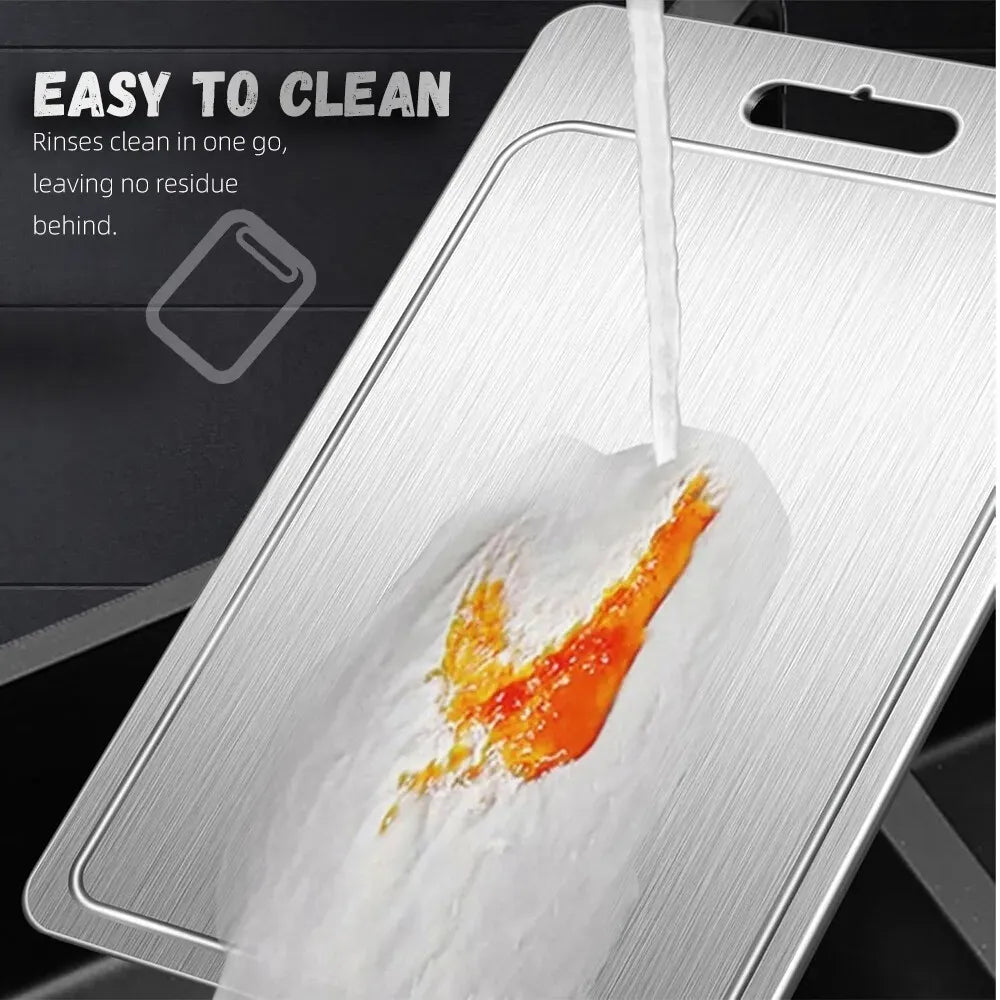Double-Sided Titanium Cutting Board in Silver, 36x25CM, Heat Resistant for Kitchen and Camping