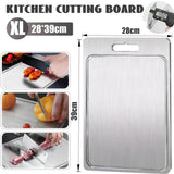 Double-Sided Titanium Cutting Board in Silver, 39x28cm, 1.5mm Thickness for Kitchen and Camping - Side View