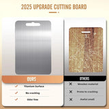Double-Sided Titanium Cutting Board in Silver, 39x28cm for Kitchen and Camping - Top-Down View