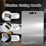 Double-Sided Titanium Cutting Board in Silver, 46x30cm, Ideal for Kitchen and Camping - Side View
