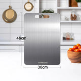 Double-Sided Titanium Cutting Board in Silver, 46x30cm, Ideal for Kitchen and Camping - 45-Degree Angle